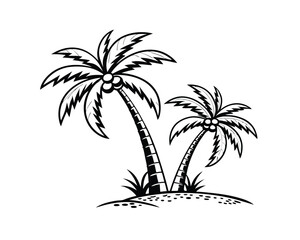Obraz premium Two Stylized Palm Trees on a Sandy Island Illustration