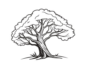 Single Black Line Art Tree Illustration Graphic