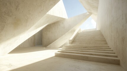Abstract Concrete Staircase Architecture:  Sunlight Illuminates Modern Design