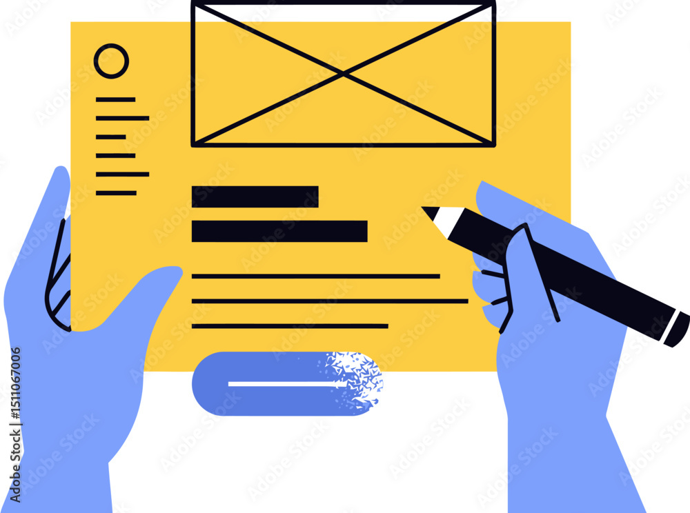 Poster website design wireframe hands drawing interface ux ui mockup planning layout development process pr