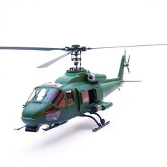 Fototapeta premium Tactical Helicopter A Dreamlike Matte Green Aerial Powerhouse on White Background with electric vivid colors, Fantastical Scale