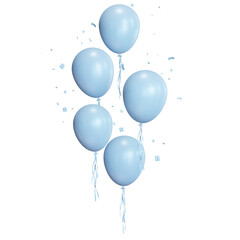 3D baby blue balloons with bunch of confetti and ribbons	
