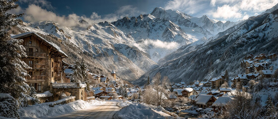 Winter Tranquility: Alpine Village in the Mountains