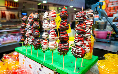 Chocolate covered strawberries at Barcelona's food court