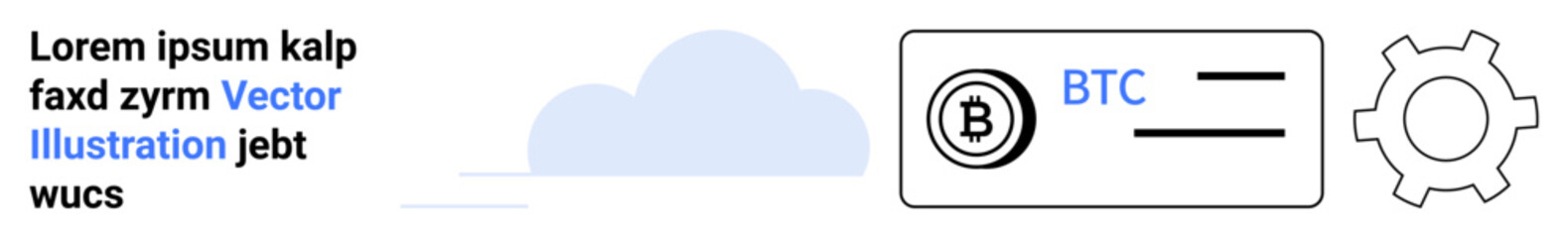 Bitcoin logo with cryptocurrency wallet symbol alongside gear representing blockchain settings and customization. Ideal for cryptocurrency, finance, blockchain, fintech design, cloud storage, money