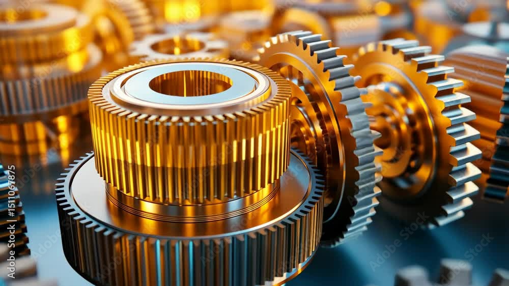 Poster precision gears: a detailed view of intricate machine gears, highlighting their robust construction 