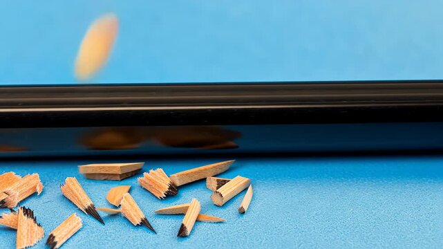 Precision and Process: A close-up shot showcases a sharpened pencil with scattered shavings, offering a glimpse into the meticulous process of creativity, precision, and the art of creation.