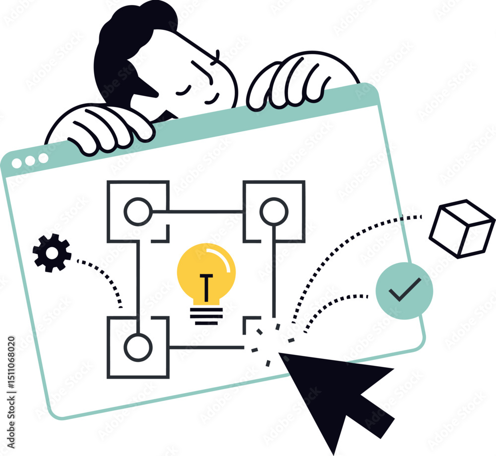Poster workflow automation process management system task management diagram software solution illustration