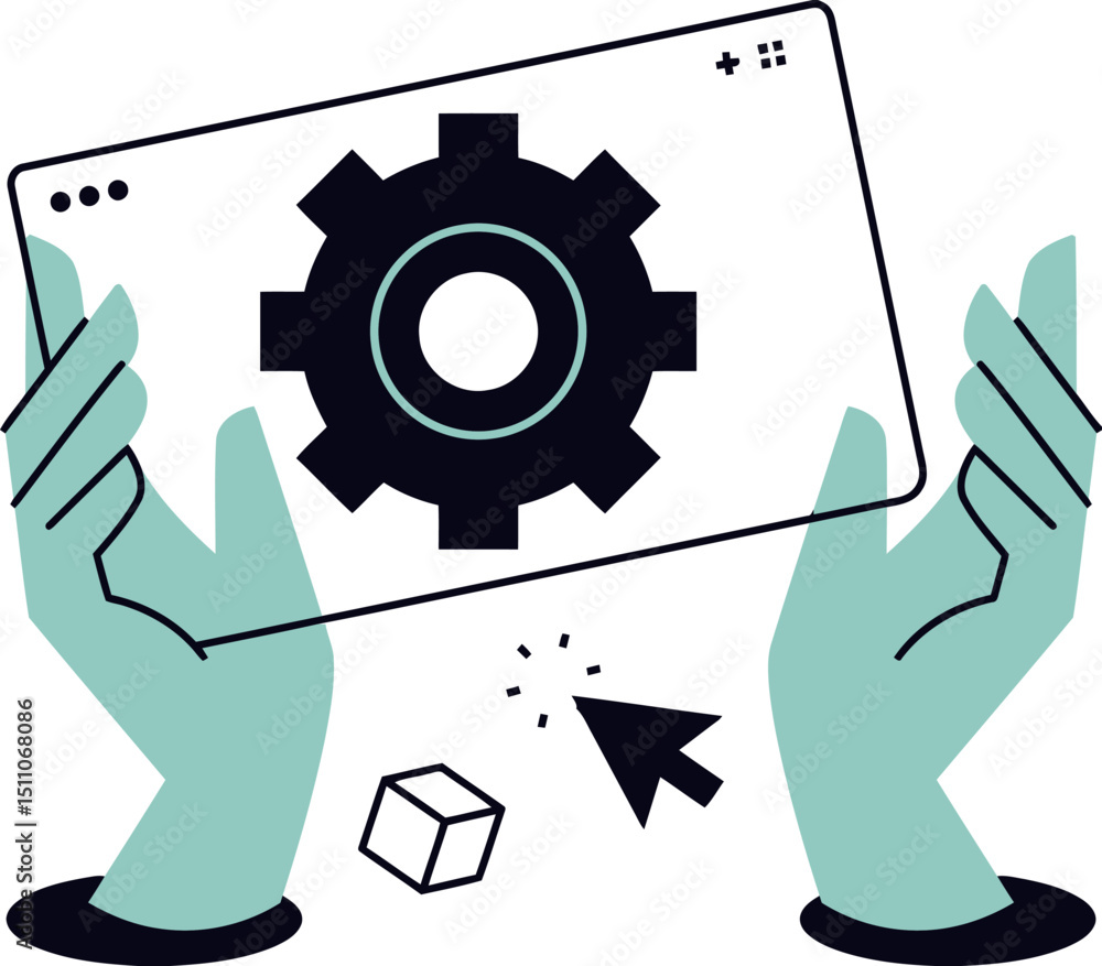 Fototapete Hands setting gear configuration technology automation process control system management interface design vector art illustration