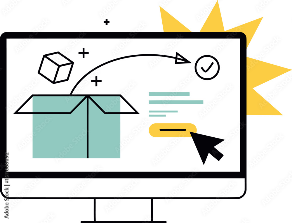Poster order delivery box shipping package online store purchase ecommerce website cursor click confirm pro