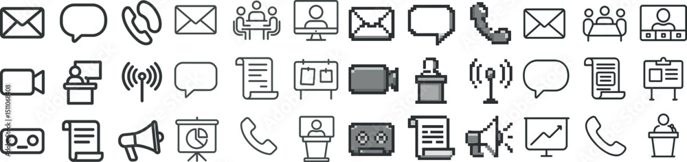 Poster communication icons set for digital and print design projects
