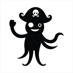 Octopus Waving Wearing Pirate Hat Illustration