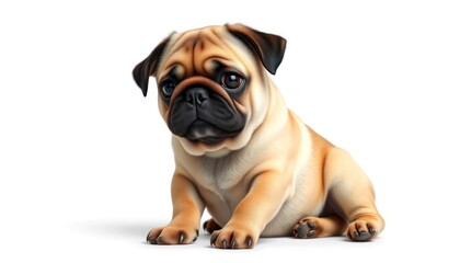 Obraz premium Adorable Pug Puppy Sitting on a White Background in Studio Lighting