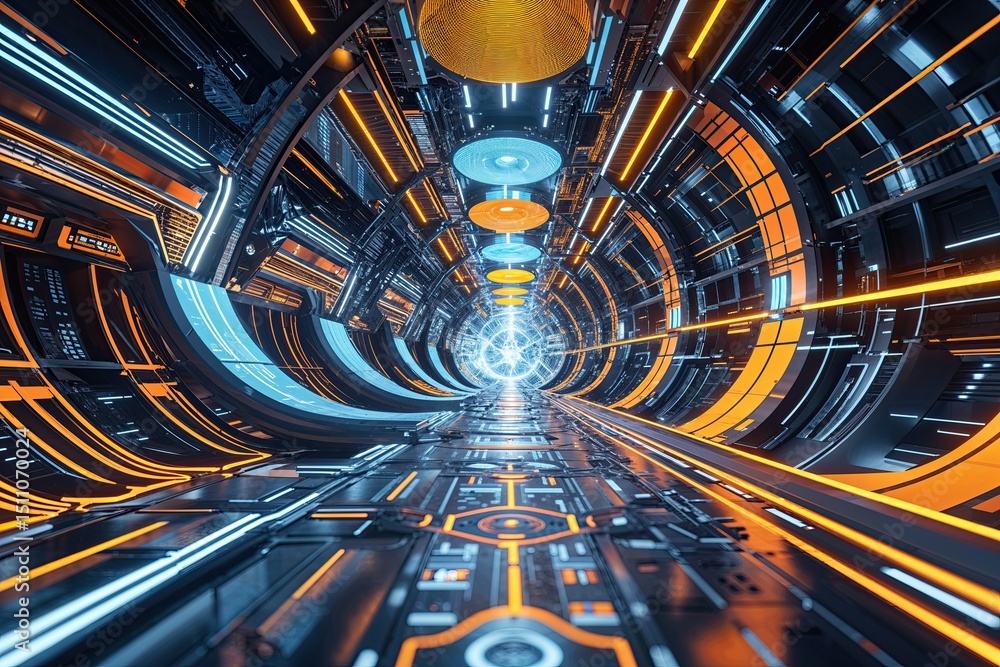 Poster visionary background with abstract technology flow and geometric patterns