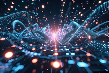 Futuristic Digital Particles Weaving an Innovative Tech Backdrop