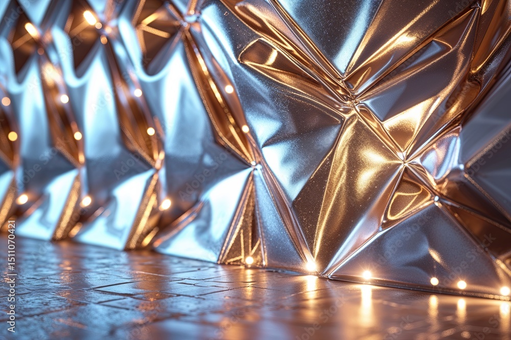 Poster three-dimensional metallic backdrop with shimmering light and sleek design