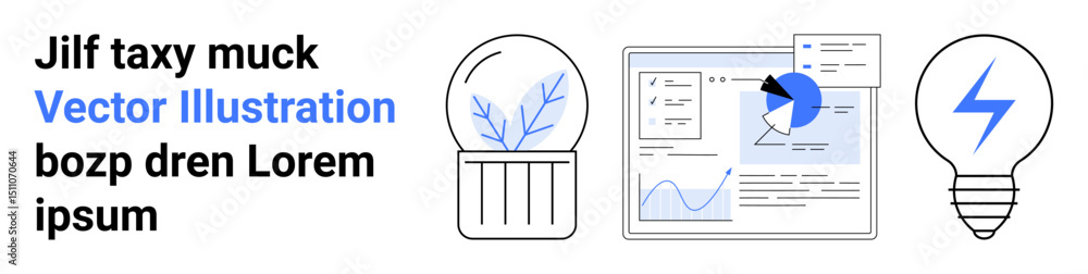 Aufkleber light bulbs with a tree and lightning bolt signifying growth and energy on either side of a digital 