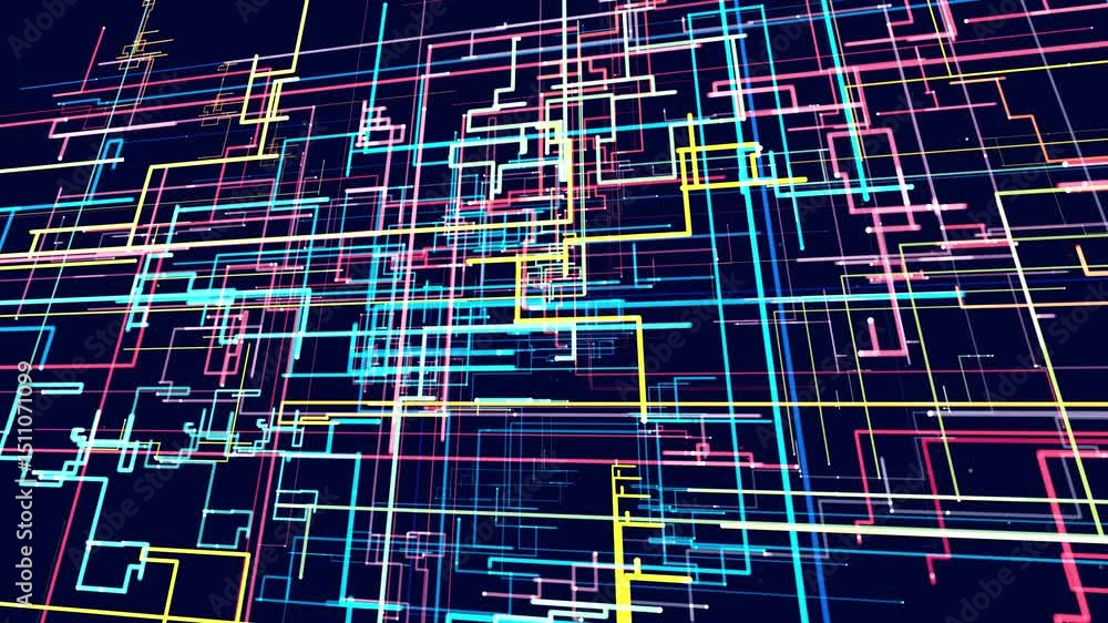 Poster multicolored holographic constructions, 3d structures of luminous lines. abstract 3d grids as a high