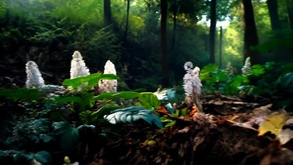 Close up of Actaea racemosa, black cohosh, black bugbane flowers, focused on the pistils with blurred green background