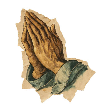 PNG Vintage hands praying illustration.