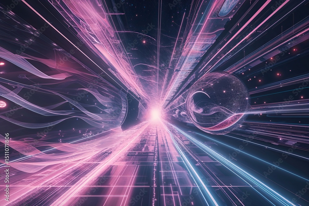 Poster ethereal cyber design aesthetic with cosmic abstraction and dynamic flow