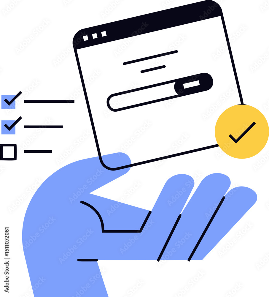 Poster task management app ui design hand holding mobile phone with checklist and checkmark illustration ve