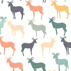 minimal and modern goat silhouettes in pastel tones forming geometric repeat pattern, stylish and clean, white background, --raw