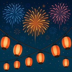 Fireworks and Lantern Background Illustration