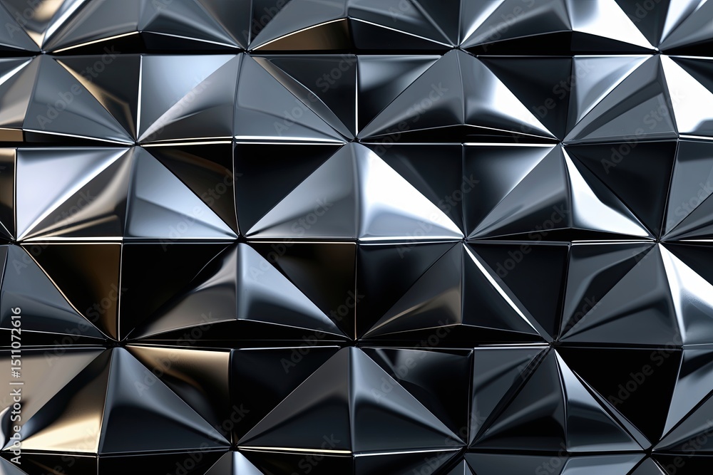 Poster polished triangular geometric background with slick black tiles and 3d texture