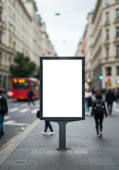 Urban advertising mockup with empty billboard, surrounded by blurred motion of city life, perfect for promotional visuals.