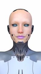 女性サイボーグの顔アップ　3DCGレンダリング