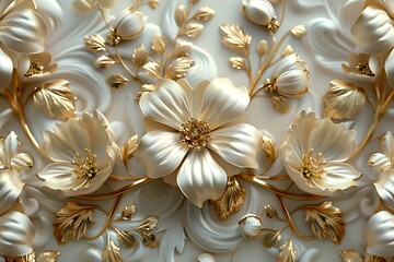 Stunning decorative with shiny embossed golden flowers and beautifully detailed floral elements high resolution picture