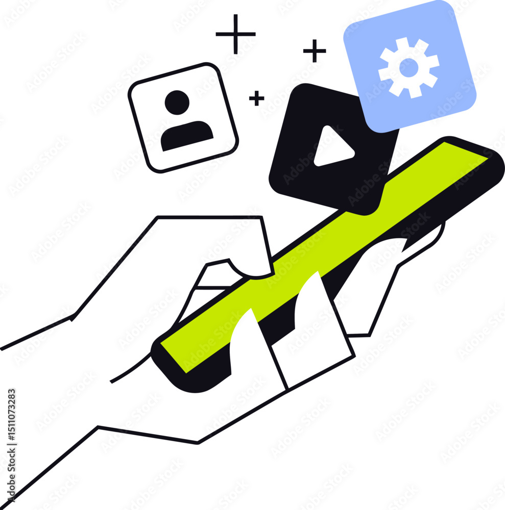 Poster hand holding phone app development mobile ui design user interface smartphone application technology