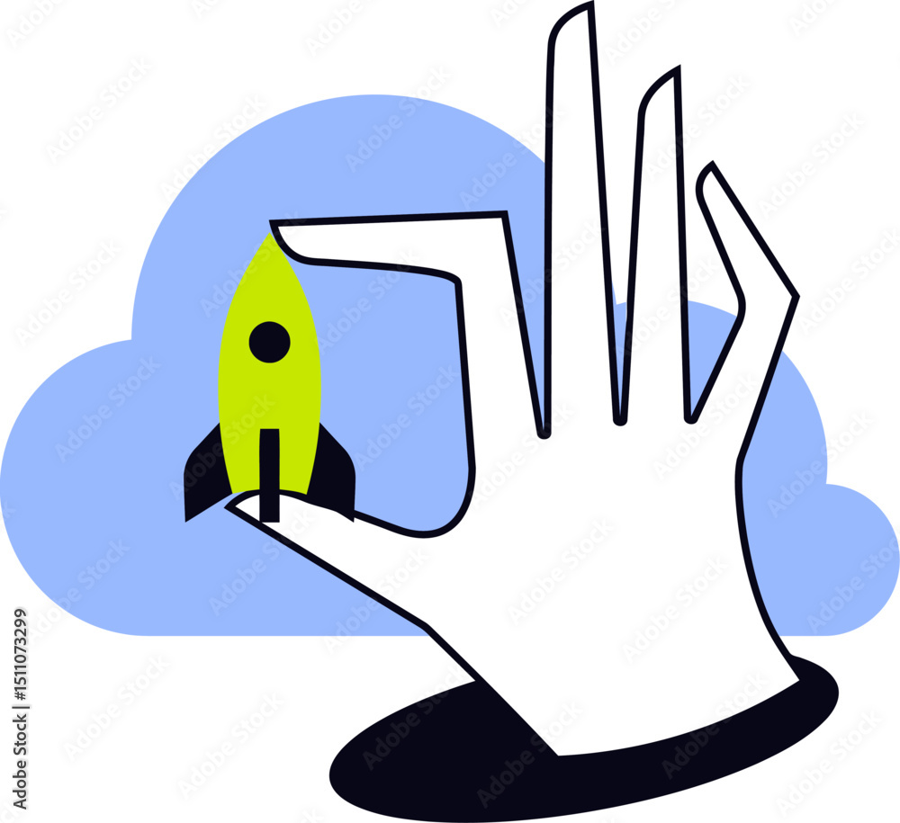 Poster launch rocket startup hand cloud computing technology innovation digital transformation business con