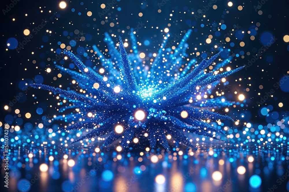 Poster sapphire blue particle explosion with shimmering illumination and dynamic visual energy