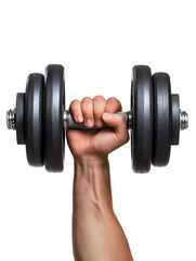 muscular hand holding large dumbbell front view isolated on white background high resolution