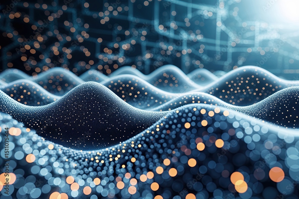 Poster three-dimensional abstract wave of particles in a futuristic technology background
