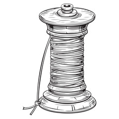 Vintage Sewing Thread and Needle Illustration Retro Craft Supplies in Black and White, Illustration Of A Spool Of Thread