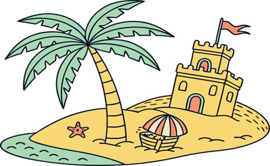 tropical island with palm trees and a boat