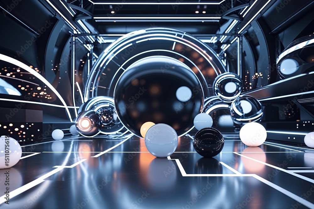 Aufkleber immersive virtual backdrop with dynamic spheres and lines for futuristic digital presentations