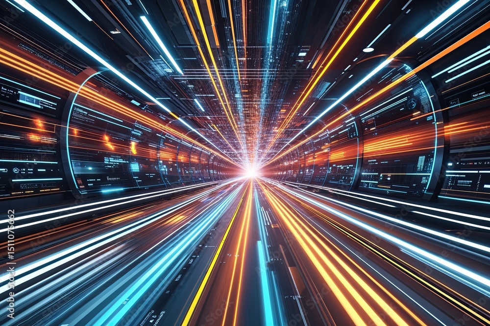 Aufkleber digital glowing technology background with flowing speed lines