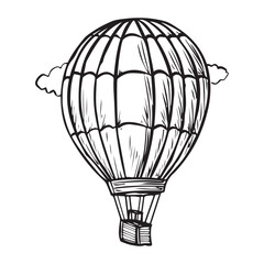 Obraz premium Hot Air Balloon Adventure Vector Silhouette, Hand Drawn Hot Air Balloon with Passengers in Basket Silhouette