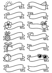 Summer Vector Graphics: Black and White Beach Icons and Fun Illustrations with Pineapple, Cocktail, Watermelon in Outline Design Banner