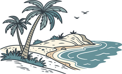 tropical island with palm trees and sea