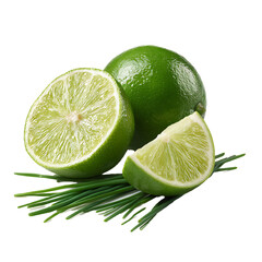Zesty lime with aromatic chives – fresh food photography PNG isolated on transparent background