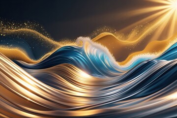 Abstract Wave Art with Golden Rays for Corporate Advertising Themes
