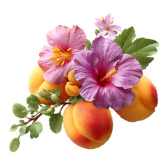 Lush apricot with delicate verbena and vibrant hibiscus petals – food photography PNG isolated on transparent background