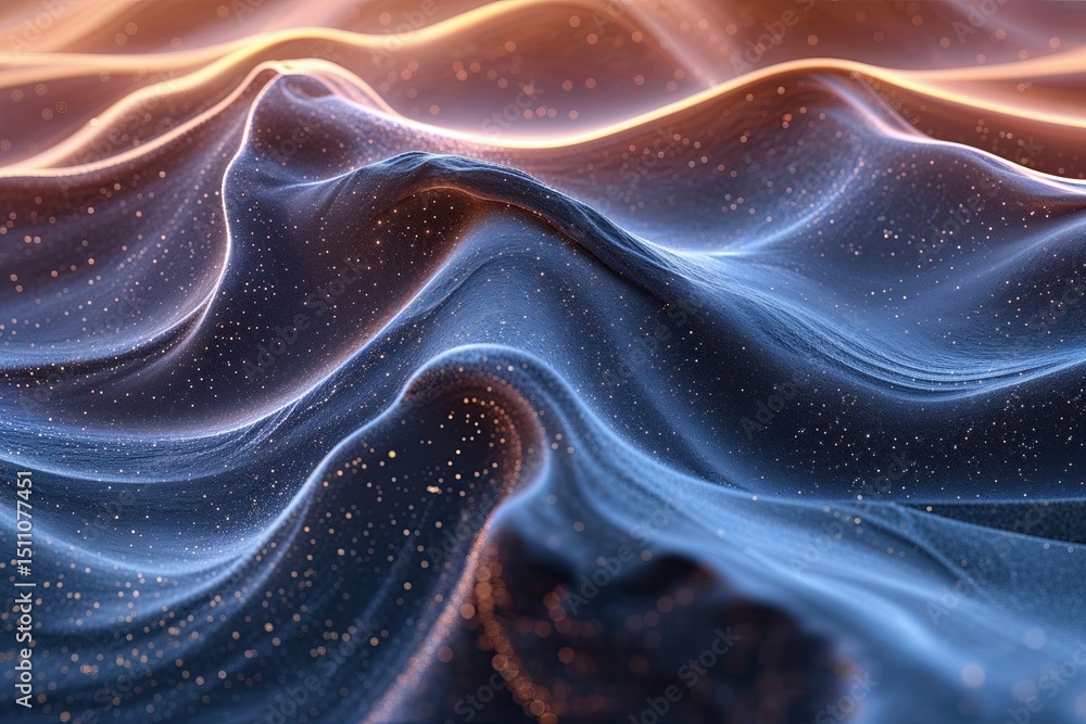 Poster futuristic vector design of fluid dust particle texture in digital waves