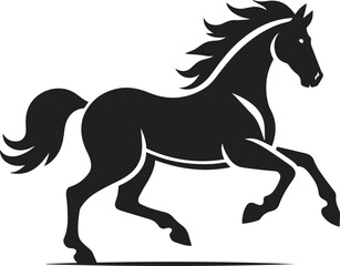 Obraz premium Simple Minimalist Horse Vector Art, Elegant Running Horse Illustration, Horse silhouette on White or Transparent Background