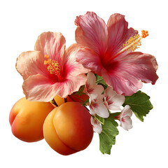 Lush apricot with delicate verbena and vibrant hibiscus petals – food photography PNG isolated on transparent background